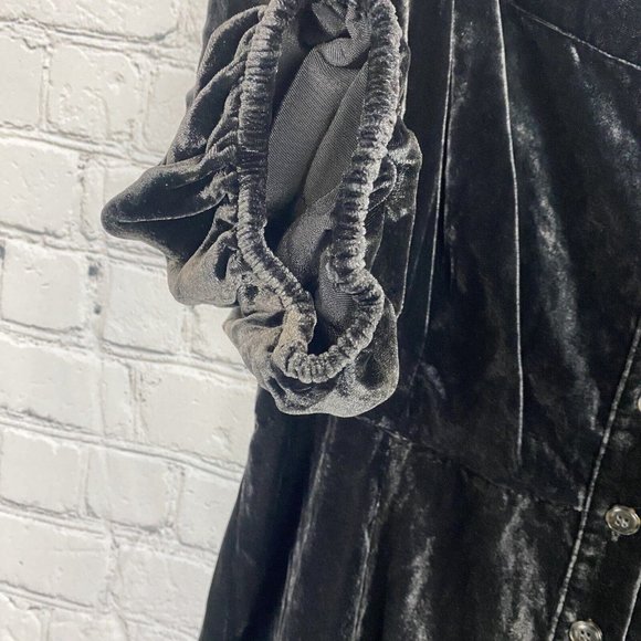 J Crew Black Puff Sleeve Velvet Button Front Dress Square Neck - Picture 10 of 12